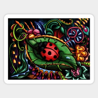 Colorful ladybug painting, semi-abstract insect garden art Magnet